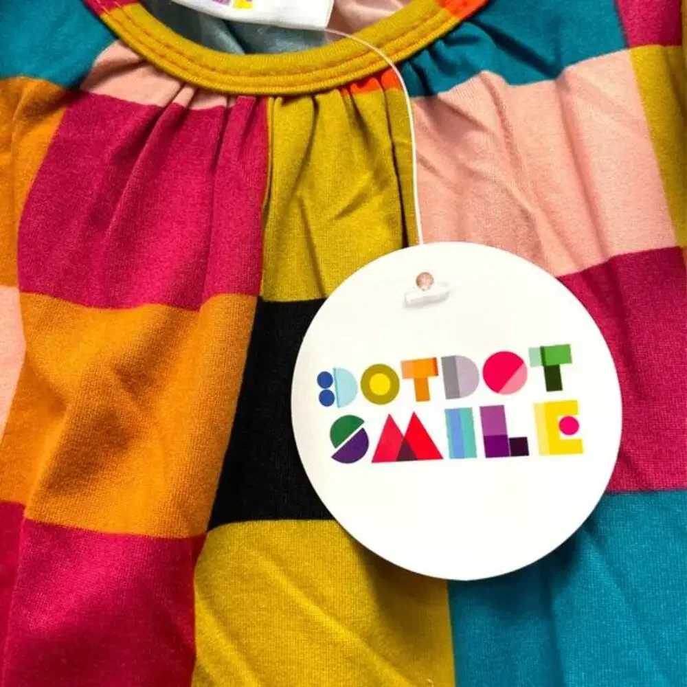 Dot Dot Smile NWT Girls' 12-24m Multicolor Square Pattern Cap Sleeve Swing Dress
